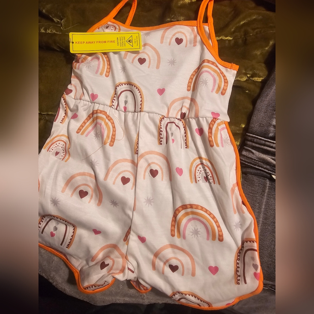 SHEIN Kids Rainbow Print Romper - White and Orange